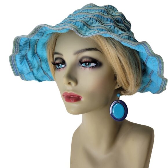 WOMENS Packable Cotton Blue Lightweight Summer Travel Golfing Beach Hat - Picture 5 of 16